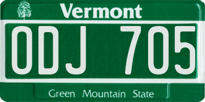 VT license plate ODJ705
