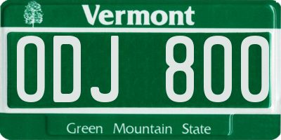 VT license plate ODJ800