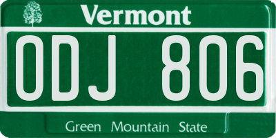 VT license plate ODJ806