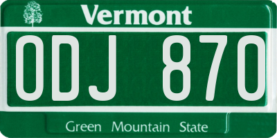 VT license plate ODJ870