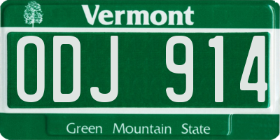 VT license plate ODJ914