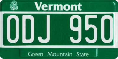 VT license plate ODJ950