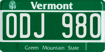VT license plate ODJ980