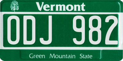 VT license plate ODJ982