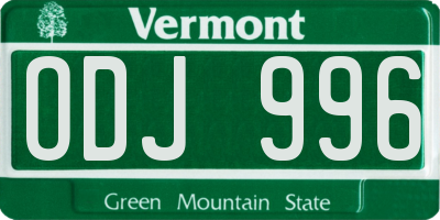 VT license plate ODJ996