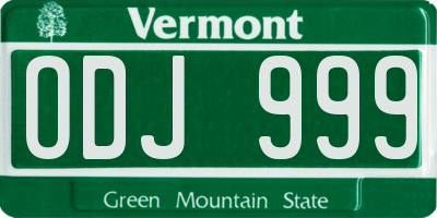 VT license plate ODJ999