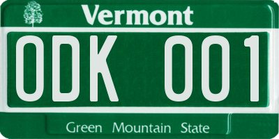 VT license plate ODK001