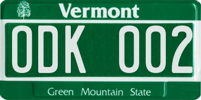 VT license plate ODK002