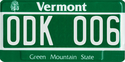 VT license plate ODK006