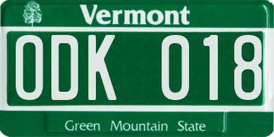 VT license plate ODK018