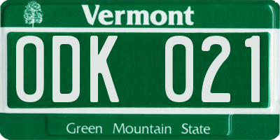 VT license plate ODK021