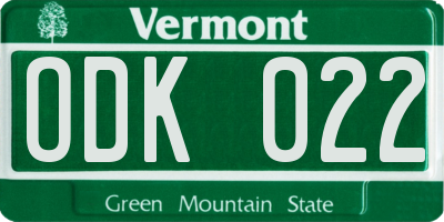 VT license plate ODK022