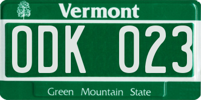VT license plate ODK023