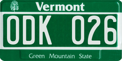 VT license plate ODK026