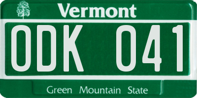 VT license plate ODK041