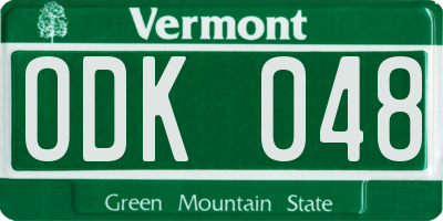 VT license plate ODK048