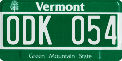 VT license plate ODK054