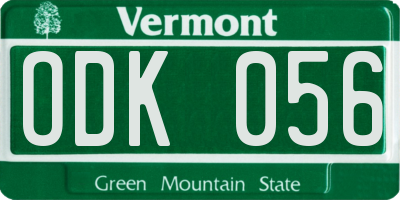 VT license plate ODK056