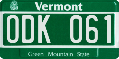 VT license plate ODK061