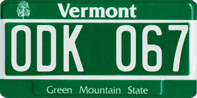 VT license plate ODK067