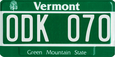VT license plate ODK070