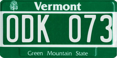 VT license plate ODK073