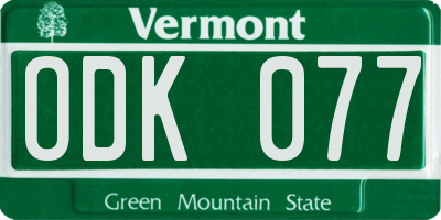 VT license plate ODK077