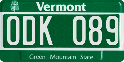 VT license plate ODK089