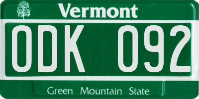 VT license plate ODK092