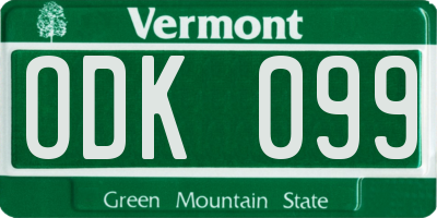 VT license plate ODK099
