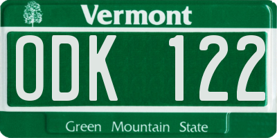 VT license plate ODK122