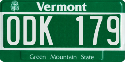 VT license plate ODK179