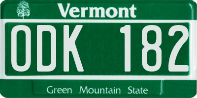 VT license plate ODK182