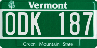 VT license plate ODK187