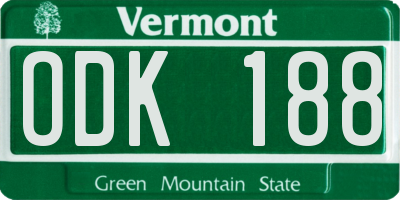 VT license plate ODK188