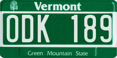 VT license plate ODK189