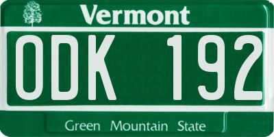 VT license plate ODK192