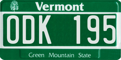 VT license plate ODK195