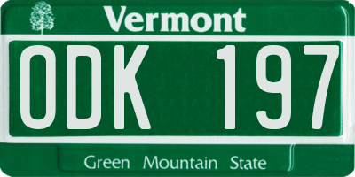 VT license plate ODK197