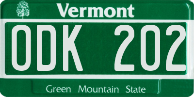 VT license plate ODK202