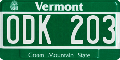 VT license plate ODK203