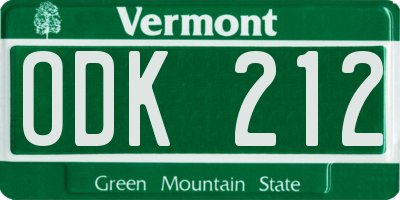 VT license plate ODK212
