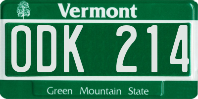 VT license plate ODK214
