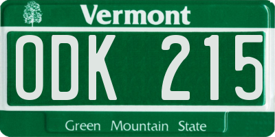 VT license plate ODK215