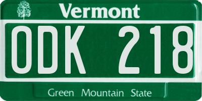VT license plate ODK218