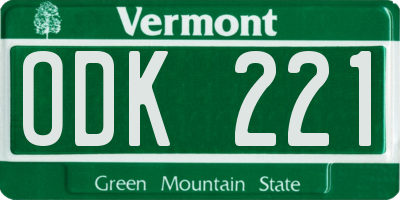 VT license plate ODK221