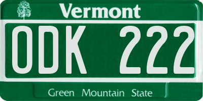 VT license plate ODK222
