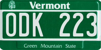 VT license plate ODK223