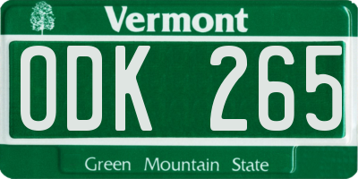 VT license plate ODK265