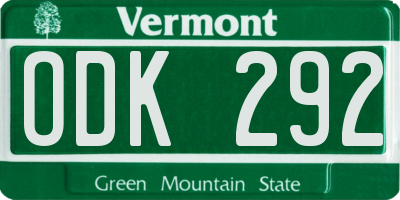 VT license plate ODK292